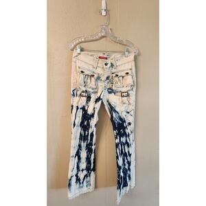 XX by Mexx Y2K Low Rise Tie Dye Cargo Denim Wide Leg Women's Jeans SZ 2